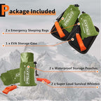 Frelaxy Emergency Sleeping Bag 1-Pack/2-Pack, Extra-Thick Compact Survival Bivy with Whistle, Storage Pouch, and EVA case, Perfect for Survival Kits (Army Green - 2 Pack)