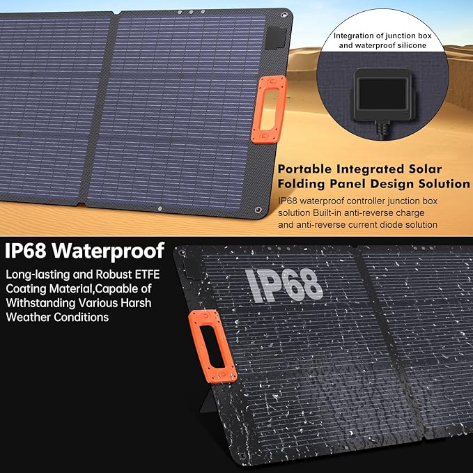 N-Type 16BB 200W Portable Solar Panel for Power Station,ETFE Foldable Solar Panel High 25% Efficiency IP68 Waterproof Solar Panels Kit for Outdoor Camping RV Backuot