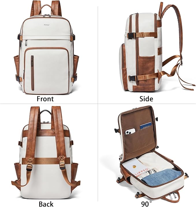 Travel Backpack for Women, Fits 17.0" Notebook, Stylish Carry-on Vegan Leather Backpack with Luggage Strap for Travel and Daily Use