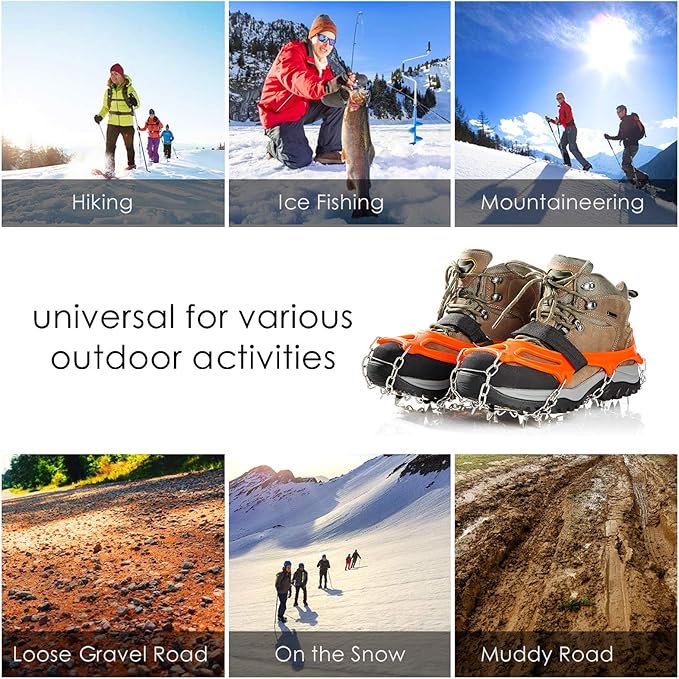 Crampons Ice Cleats Traction Snow Grips for Boots Shoes Women Men Anti Slip 19 Stainless Steel Spikes Safe Protect for Hiking Fishing Walking Climbing Mountaineering