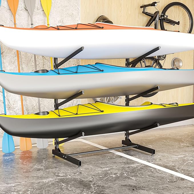 Kayak Storage Rack, Heavy-Duty Metal Kayak Storage Rack Adjustable Freestanding Kayak Stand, Canoe and Paddleboard Kayak Rack for Indoor & Outdoor Use