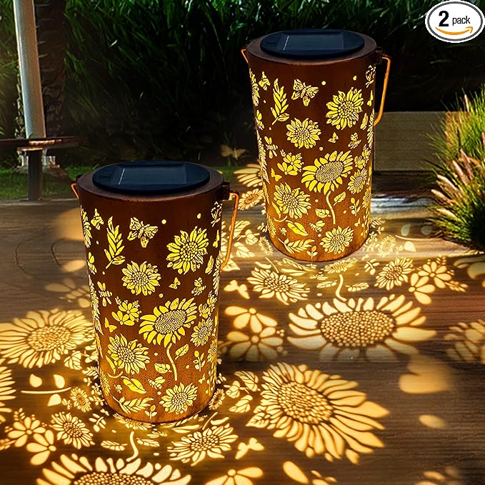 2Pack Sunflower Solar Lanterns Outdoor Waterproof, Birthday Gifts for Women Mom Grandma, Hanging Solar Lights for Yard, Patio, Porch, Garden Decor, Christmas Gifts for Her/Him
