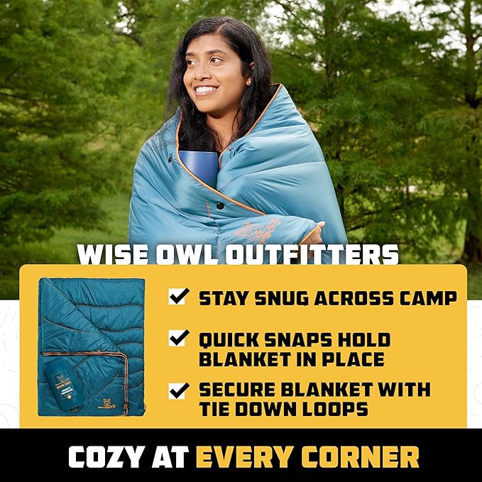 Wise Owl Outfitters Outdoor Camping Blanket – Lightweight Packable Puffy Quilt for Backpacking, Hiking & Travel – Warm Water Resistant Blanket for Cold Weather Camping