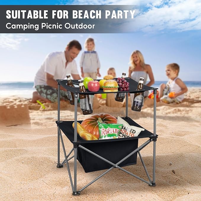 Portable Folding Camping Table Lightweight Outdoor Picnic Table with 4 Cup Holders & Storage Case Collapsible Tailgating Table for Camping Backyard Grill Outdoor Concerts