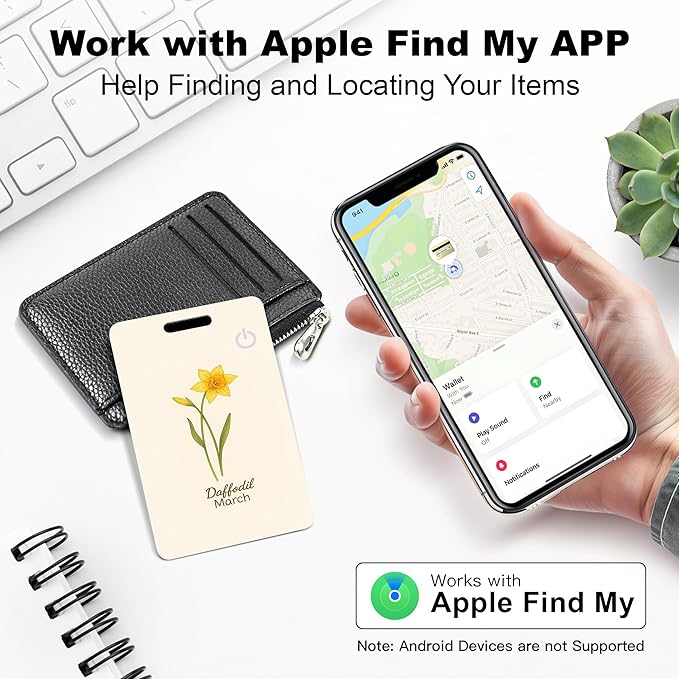 Wallet Tracker Card (iOS Only), Rechargeable Bluetooth Smart Tracking for Apple Find My Compatible Anti Tracker for Men Women Slim Item Locator for Purse Passport Key Luggage Tag (1Pcs/MAR FLR)
