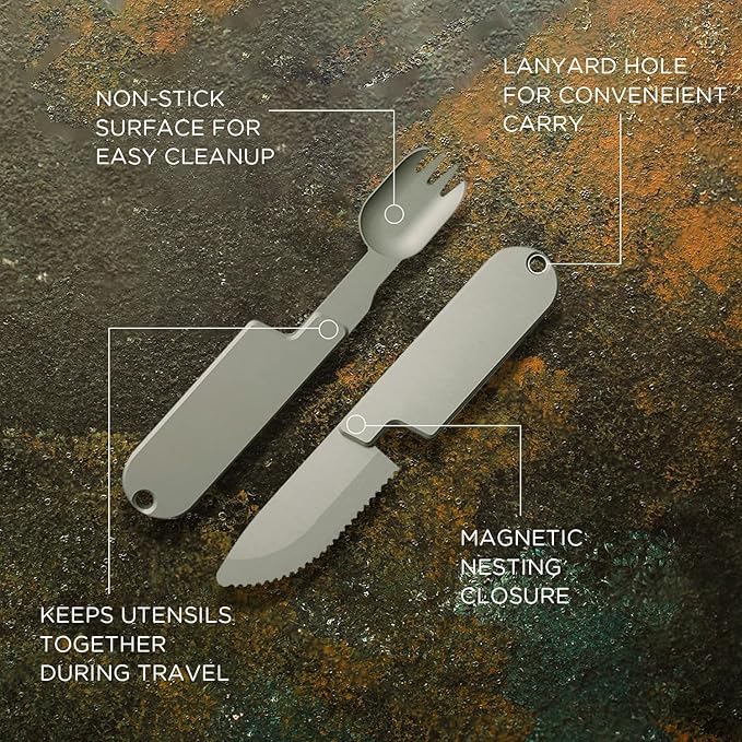 2 in 1 Camping Eating Utensils Set, Reusable Magnetic Camping Utensils Set for Outdoor Grill, Portable Detachable Knife Spork Combo,for Hiking, Backpacking, Picnic, Outdoor Cooking