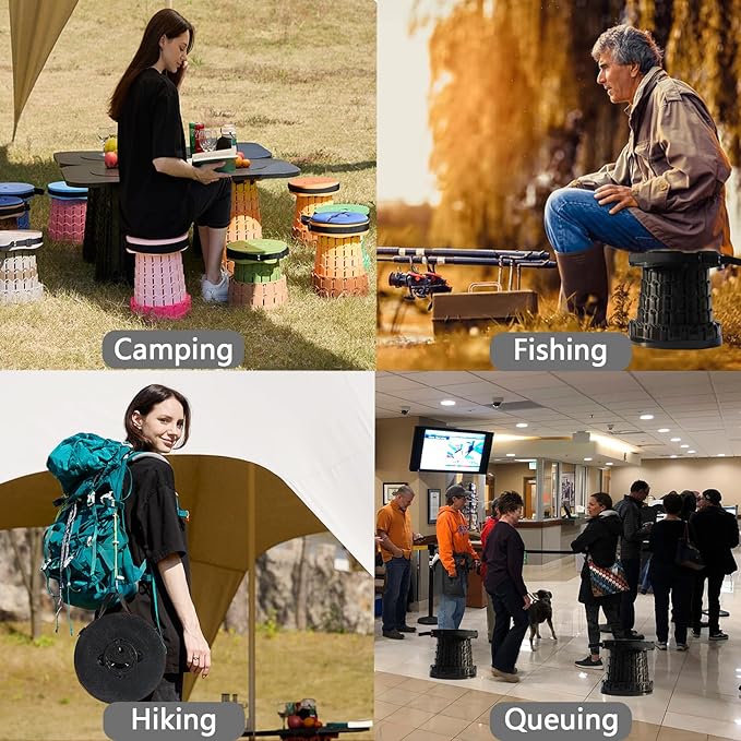 Upgraded XXL Collapsible Stool with Cushion,19.7"H-11.8"D Telescoping Folding Stool for Adults,More Sturdy Portable Camping Stools with Load Capacity 1000lbs for Outdoor,Garden,Fishing,Hiking