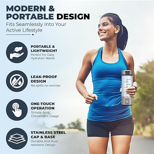 Flow Essence Hydrogen Water Bottle – Portable Molecular Hydrogen Generator with USB Charger – Wellness Hydration Solution for Home, Office & Travel