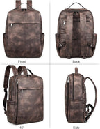 MASINTOR 15.6 inch PU Leather Laptop Backpack Purse for Women, Large College Casual Backpack Travel Bag Retro Coffee