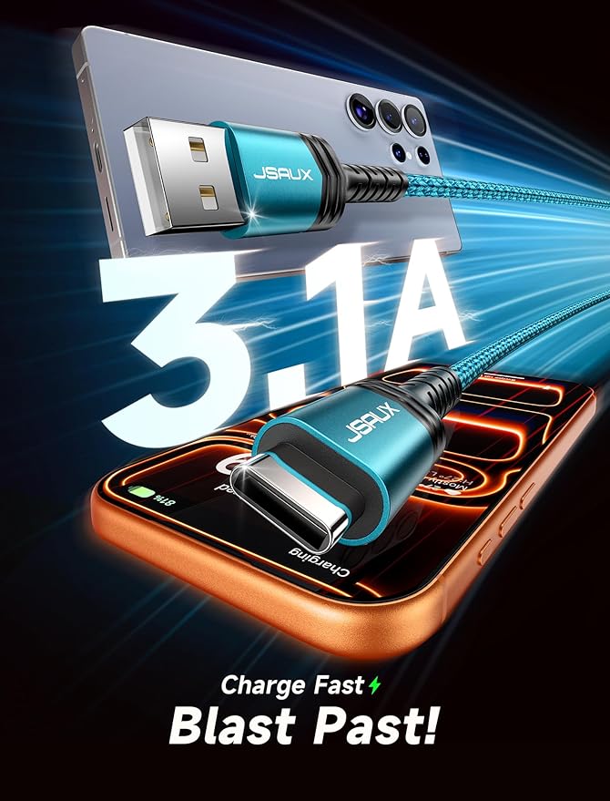 JSAUX USB C Cable [2-Pack 6.6ft], USB A to USB Cord Fast Charging for iPhone Air, iPhone 17, iPhone 17 Pro, iPhone 17 Pro Max, iPhone 16/iPhone 15 Series, Samsung S20 S10, Note 20 10,Car Play-Green