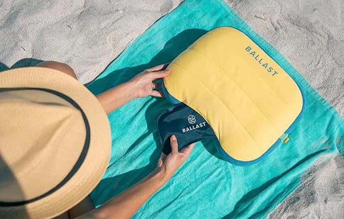 Ballast Cool Combo Beach Pillow - One Inflatable Pillow + One Cooling Pack Bundled Together, The Best Way to Chill at The Beach, Pool, Or Camping (Sunshine Yellow)