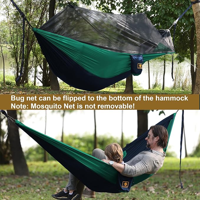 Camping Hammock with Net,Travel Portable Lightweight Hammocks with Tree Straps and Solid D-Shape Carabiners,Parachute Nylon Hammock for Outsides Backpacking Beach Backyard Patio Hiking