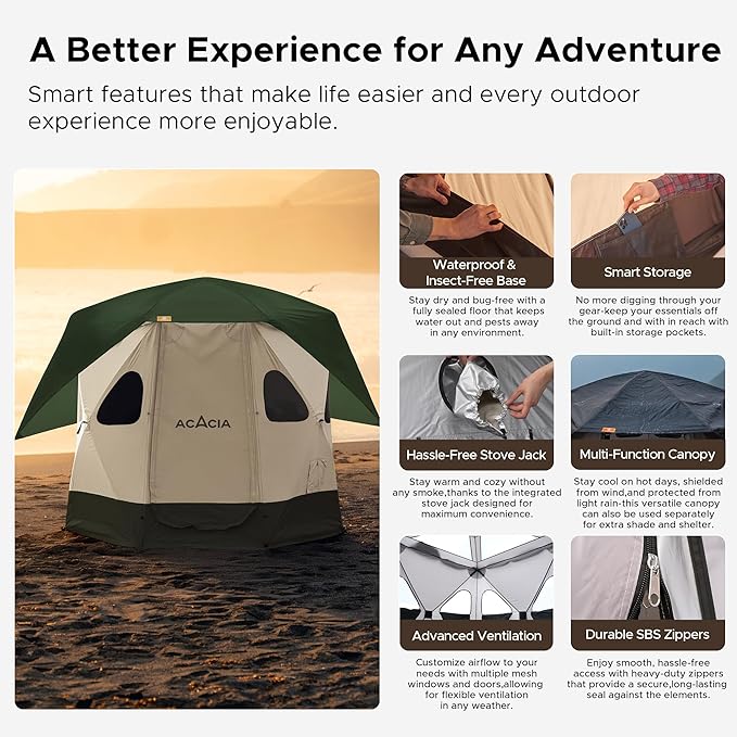 Space Acacia Lite Camping Tent | 2/3/4/8 Person Pop Up Tents for Camping | Lightweight & Durable Beach Tent | Level 7 Wind Resistance, UPF 50+ | Quick Setup for Camping & Backyard