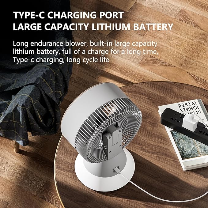 CIBAIL Small Desk Fan for Bedroom,10 Inches Portable Electric Table Air Circulation Fan,USB-C Rechargeable Powerful with 3 Speed 360° Adjustable Tilt for Whole Room,Best for Office Bedroom Kitchen