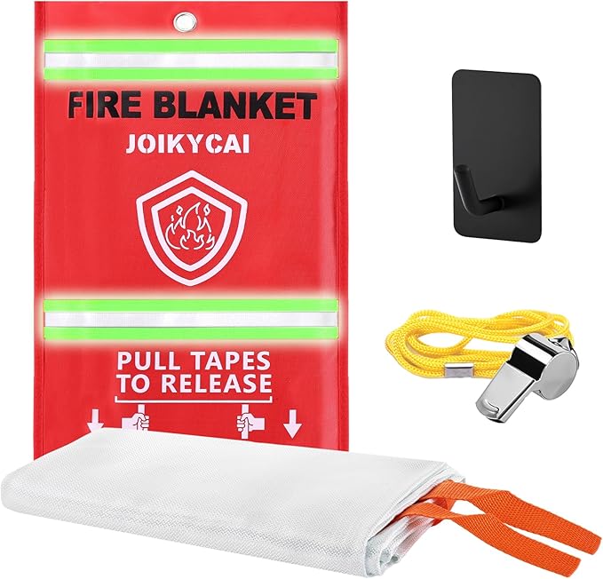 Fire Blanket For Home And Kitchen Fire Suppression Blanket Fire Blankets Emergency For Home Survival Fireproof Fiberglass Fire Safety Blanket RV Grill Fireplace Car Camping Hook Whistle 40"x40" 1 Pack