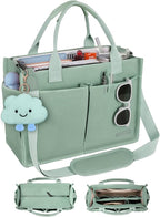 BESBESME Canvas Tote Bag for Women with Zipper & Compartments– Large Work & College Laptop Tote Crossbody Shoulder Bag