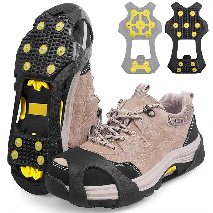 Ice Cleats Snow Traction Cleats for Shoes and Boots Anti Slip Crampons 11 Studs Rubber Walk Traction Grippers Non-Slip Overshoe for Women Men Walking on Snow and Ice