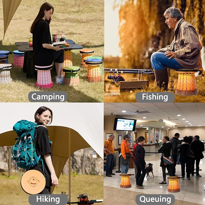 Upgraded XXL Collapsible Stool with Cushion,19.7"H-11.8"D Telescoping Folding Stool for Adults,More Sturdy Portable Camping Stools with Load Capacity 1000lbs for Outdoor,Garden,Fishing,Hiking