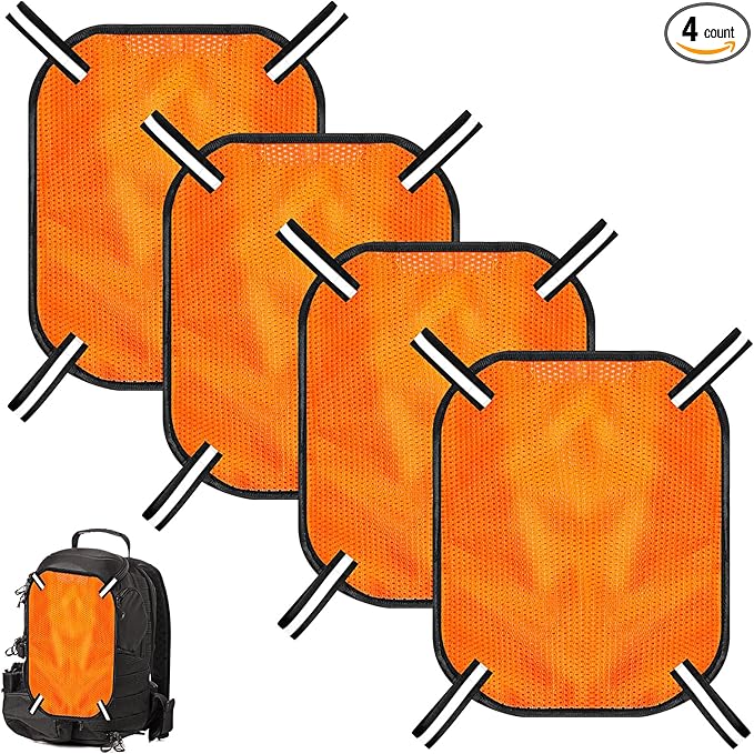 4 Pcs Blaze Orange Safety Panel with Reflective Strips, 12'' x 9'', High Visibility Hunting Mesh Tent Backpack Cover Safety Panel for Outdoors Field Hiking Camping Biking Traveling