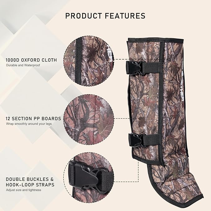 Snake Gaiter, Gaiters for Hunting, Waterproof Snake Chap for Men and Women,Shoe Boot Leg Gaiter with Adjustable Size