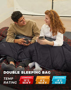 KingCamp Double Sleeping Bag for Adults, Queen Size 2 Person XXL Flannel Sleeping Bag, Waterproof Lightweight Flannel Quilt with 2 Pillows, Perfect for Couples Family Camping Hiking