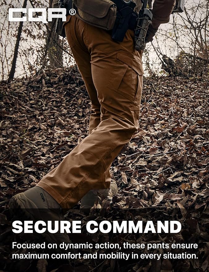 CQR Men's Flex Ripstop Tactical Pants, Water Resistant Stretch Cargo Pants, Lightweight EDC Hiking Work Pants