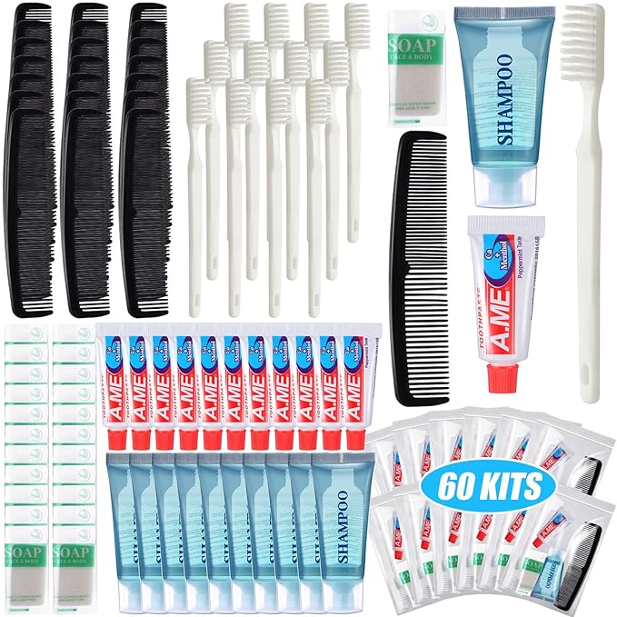 Ziliny 60 Pcs Basic Toiletry Set Homeless Hygiene Kits Homeless Care Package Supplies Travel Toiletry Bulk for Men Women Charity Reusable Supplies