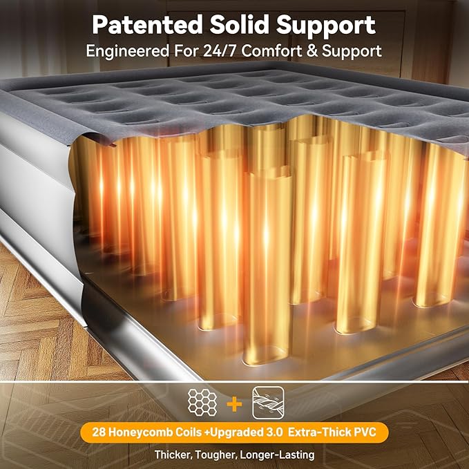 Air Mattress Full with Built in Pump,18’’Blow Up Mattress,Self Inflatable Mattress in 3 Mins,Portable Air Bed for Camping,Floor&Travel,Full Size Air Mattress for Adults 660LB Max,Silver