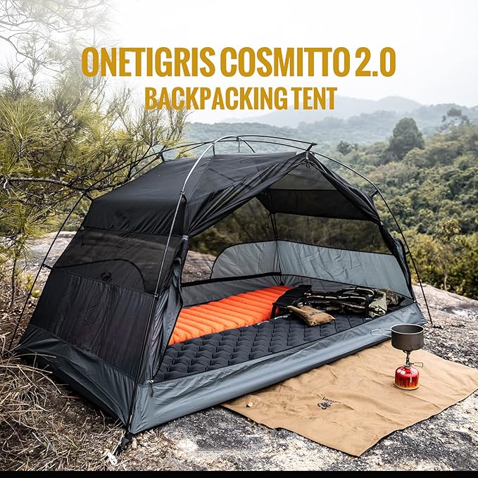 OneTigris COSMITTO 2 Person Backpacking Tent Shelter- Free Standing Lightweight Waterproof 3 Season Camping Tent for Outdoor Hiking Mountaineering