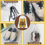 100 Pack Clear Shoe Bags for Travel, 12"x18" Large Travel Shoe Bags for Storage and Packing, Waterproof Drawstring Shoe Bag for Traveling, Bulk Travel Essentials for Men and Women