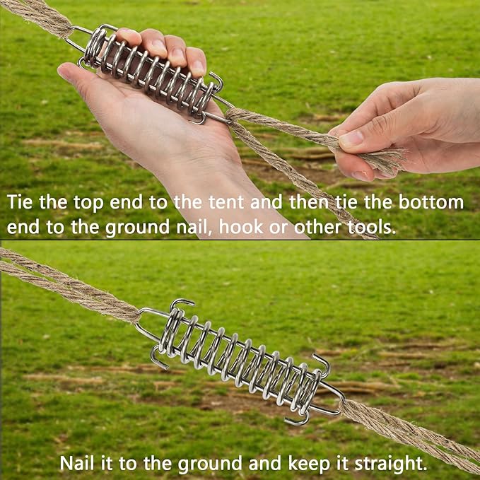 Suwimut 12 Pieces Tent Spring Buckle, Windproof Stainless Steel Rope Tensioner Awning Fixed Hook Buckle, Heavy Duty Tension Springs for Outdoor Camping, Dog Chain, Swing, Hammock Chair, Punching Bag
