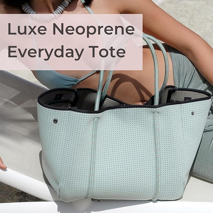 POPUPS Large Neoprene Tote Bag for Women – Stylish Work, Beach, Travel Bag with Pockets, Rope Handles with Zipper Pouch