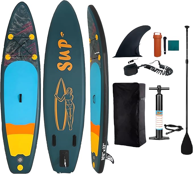 Inflatable Stand Up Paddle Board Set, Wide SUP Board Design, 400 lbs Weight Limit, with Paddle, Pump, Backpack, Fins for Adults and Youth