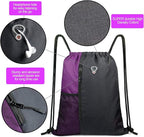 BeeGreen Purple Drawstring Backpack Sports Gym Bag for Women Men Large Cinch Sack workout Bag with Zipper and Water Bottle Mesh Pockets, 16 x 20 inch