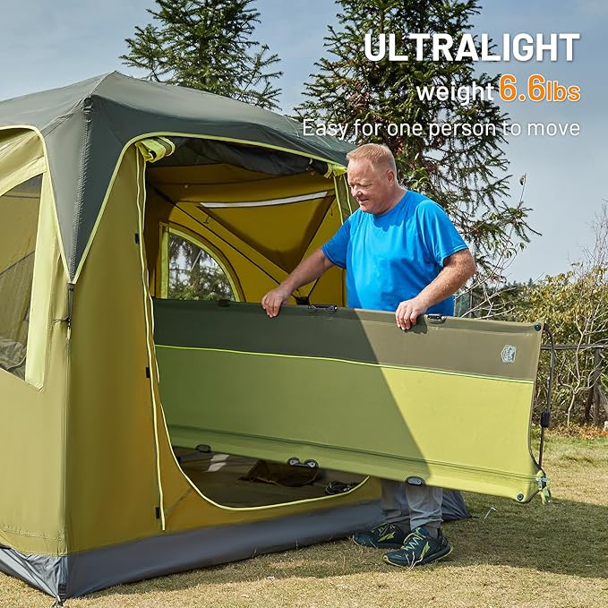 TIMBER RIDGE Lightweight Aluminum Camping Cot, 20-Second Quick Set-Up Folding Cot Low Profile with Zipper Closure, Portable Carry Bag for Camping, Travel and Outdoors, Support up to 225lbs, Green