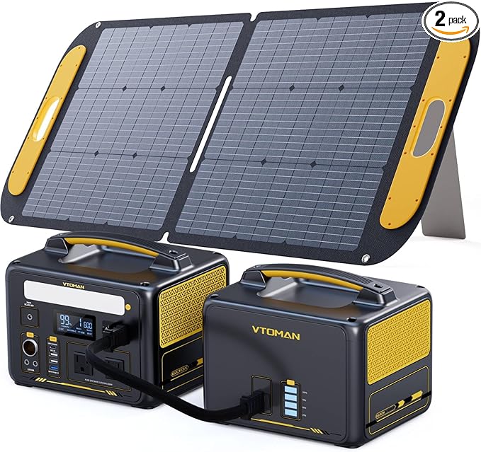 VTOMAN 939Wh Portable Power Station Bundle with Extra Battery & 110W Solar Panel Included - Up to 1200W Solar Power Generator for Home Backup, Off-grid, Road Trip, RV, Camping, Fishing, Emergencies