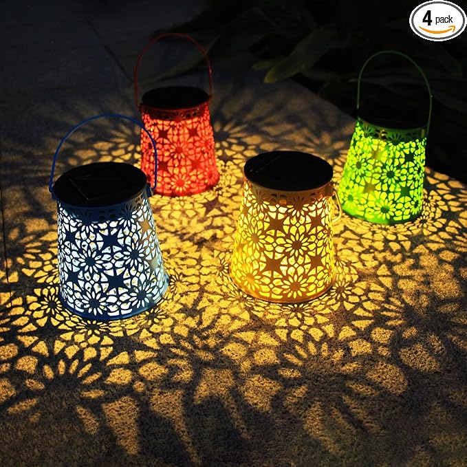 4pack Solar Lanterns Outdoor Waterproof Hanging Lights Gifts for Women Metal Small Decorative LED Lanterns for Yard, Patio, Lawn, Tabletop, Pathway, Landscape, Garden Decor