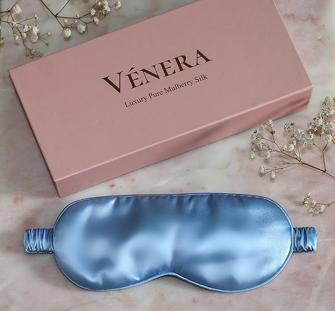 Silk Sleep Mask - 100% Pure 22 Momme Mulberry Silk Eye Sleeping Mask for Women and Men - Blackout Eye Mask for Sleeping (Blue)