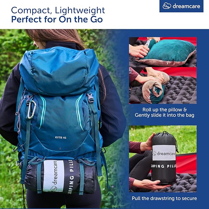 DREAMCARE Camping Pillow, Memory Foam Travel Pillow, Camping Accessories - Small Pillow Camping Essentials Camping Pillows for Sleeping, Backpacking Pillow, Travel Pillows for Sleeping (Medium,Green)