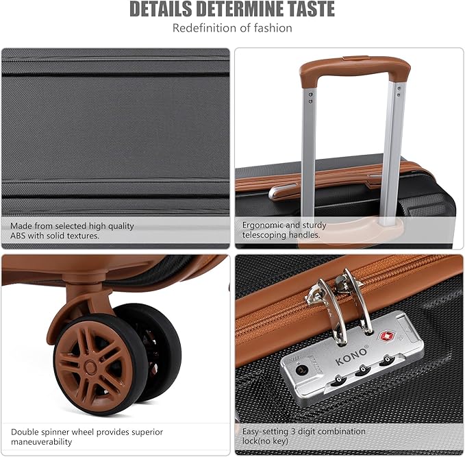 Kono 20'' Carry on Luggage Lightweight with Spinner Wheel TSA Lock Hardside Luggage Durable Small Carry on Suitcase Apricot Black