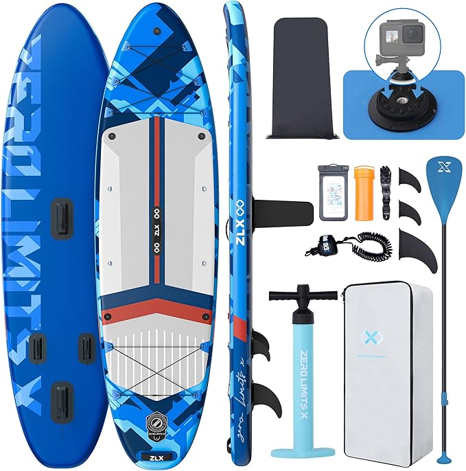 ZLX 11'6" Extra Wide Inflatable Stand Up Paddle Board SUP, Stable Non-Slip Deck Pad, Unique Fin System and Premium iSUP Accessories - Portable Backpack & Upgraded Pump for Adults, All Skill Levels