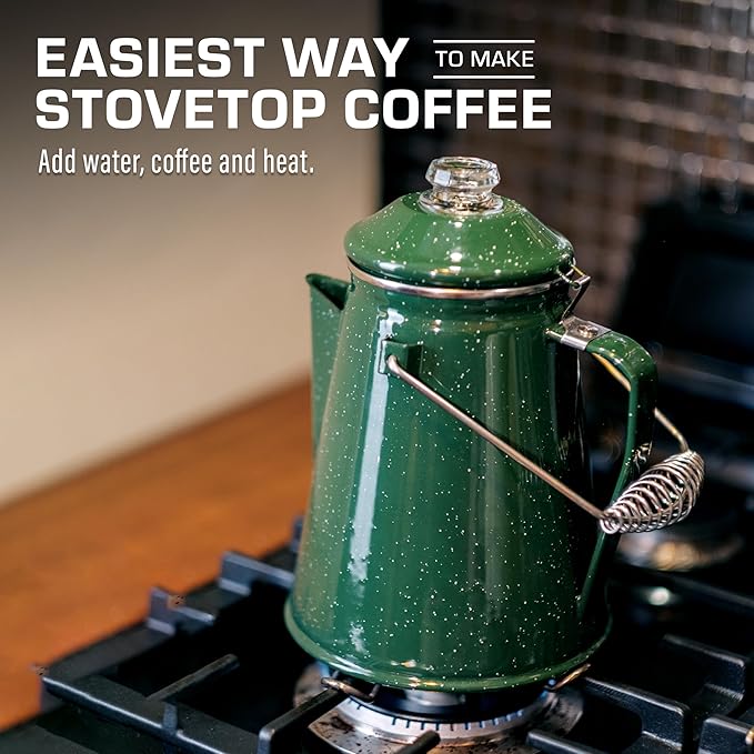 COLETTI Classic Percolator Coffee Pot — Camping Coffee Percolator, Campfire Coffee Pot – Camping for Groups — Brew for the Whole Campsite (Green, 18 Cup)