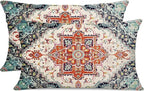 Outdoor Waterproof Pillow Covers - 12 x 20 Inch Set of 2, Orange Bohemian Vintage Carpet Pattern, Ethnic Design Decorative Farmhouse for Couch, Garden, Balcony