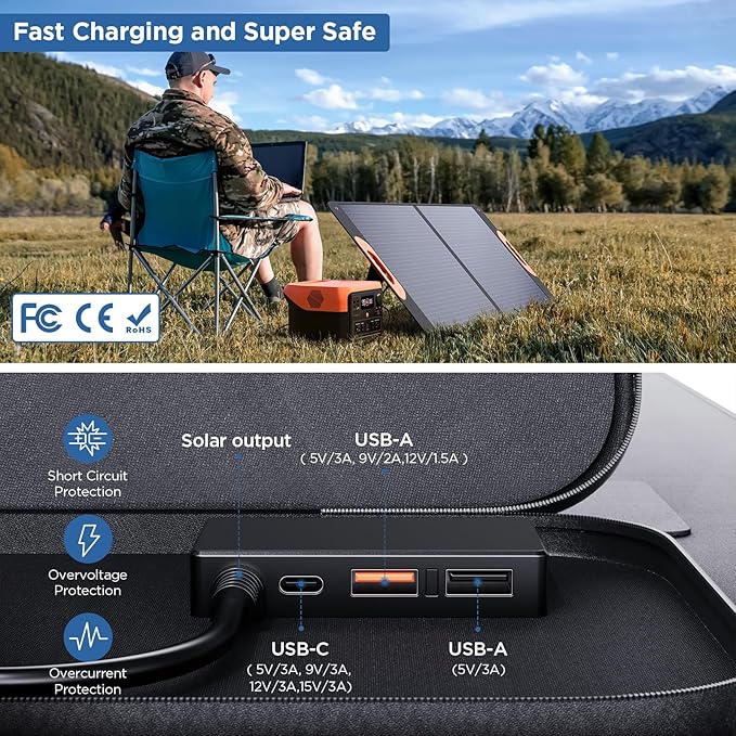 110 Watt Portable Solar Panel,Road Trip Essentials,18.6V Foldable Solar Panel Charger for Power Station,23.5% High Efficiency IP67 Waterproof 2 Kickstands for Camping RV Hurricane Blackout