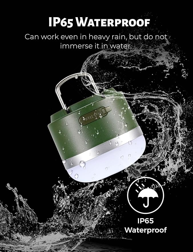 Camping Lantern Rechargeable, 600LM Led Camping Light, 5 Light Modes Waterproof Portable Light with Magnetic Base for Power Outages, Hurricane Emergency, Outdoor, Hiking, Home and Car (Green)