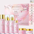 Luxurious Korean Style Cherry Blossom Facial Cleanser & Moisturizer Set Facial Cleanser, Moisturizer, Revitalizer, Serum, Rejuvenator, Eye Cream, Daily Skincare Routine, Retinol-Free, All-skin types