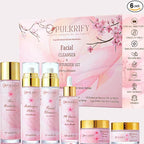 Luxurious Korean Style Cherry Blossom Facial Cleanser & Moisturizer Set Facial Cleanser, Moisturizer, Revitalizer, Serum, Rejuvenator, Eye Cream, Daily Skincare Routine, Retinol-Free, All-skin types