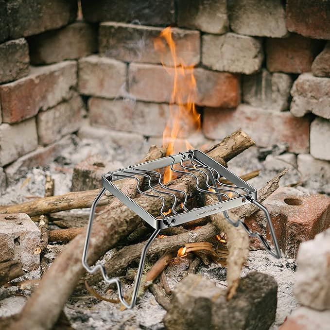 CAMPINGMOON Portable Folding Camping Campfire Grill over Fire Split Stoves 304 Stainless Steel (7’’L (MS-1001))