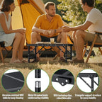 GARLLEN 2ft Folding Camping Table, 3 Adjustable Height Lightweight Picnic Table, Portable Aluminum Grill Table for Outdoor, Camping, Grill, Threaded Install, 23.6" L x 15.7" W, Black