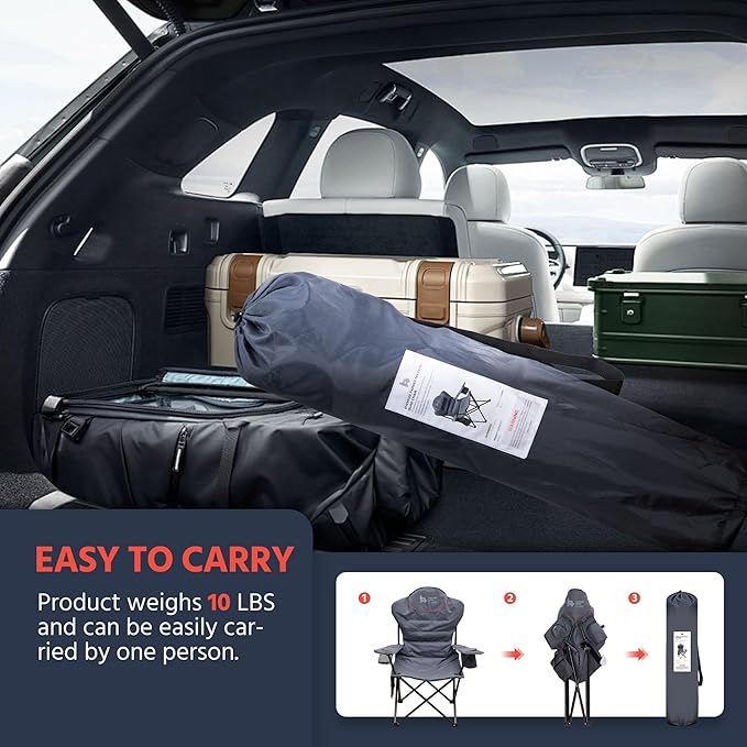 OUTSIDER Folding Camping Chair Heavy Duty Folding Chair 400lbs Oversized Outdoor Chairs with Cup Holder, Cooler Bag, Storage Pocket & Lumbar Support (Style-2, 1pc)